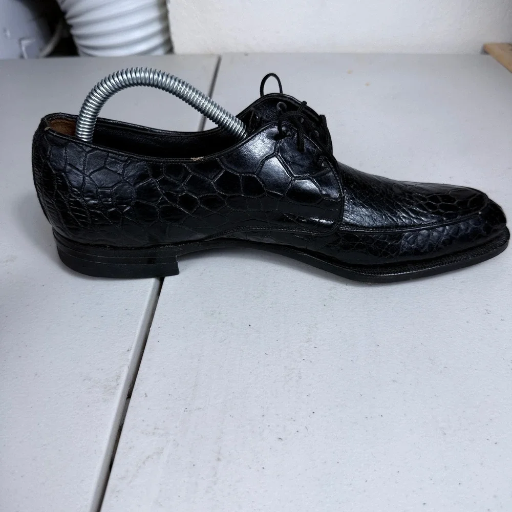 G.B.H. Field Derby Shoes Mens 8.5 Black Genuine Reptile Leather Exotic Oxfords